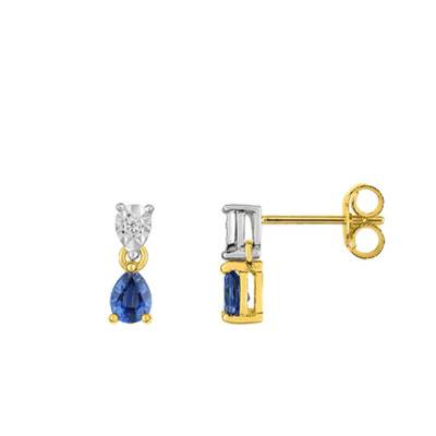 Two-Tone 750/1000 Gold Stud Earrings with Diamond & Sapphire - Joelli