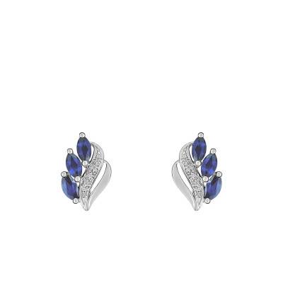Boucles d'oreilles Or Blanc 750 & 3 Saphirs Navettes - Joelli