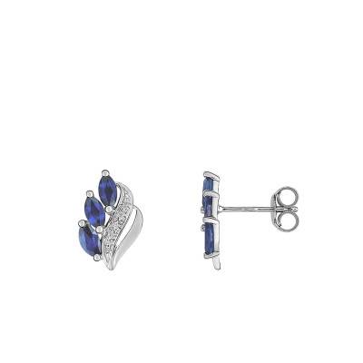 Boucles d'oreilles Or Blanc 750 & 3 Saphirs Navettes - Joelli