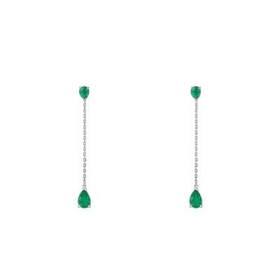 Boucles d'oreilles pendantes Or Blanc 750 & Emeraudes - Joelli