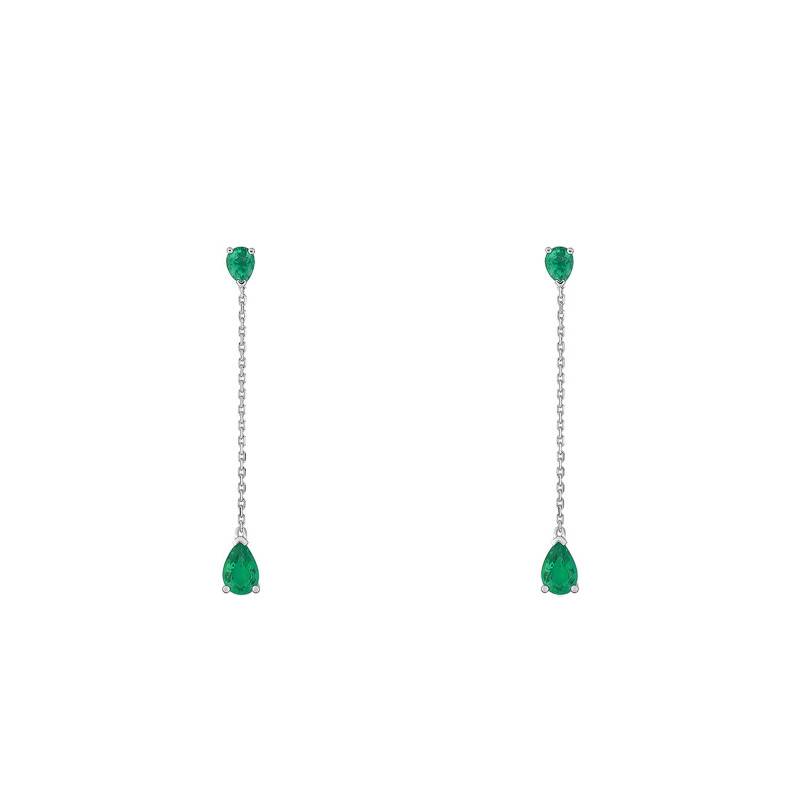 750/1000 White Gold Drop Earrings & Emeralds - Joelli