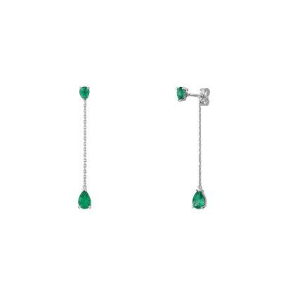 Boucles d'oreilles pendantes Or Blanc 750 & Emeraudes - Joelli
