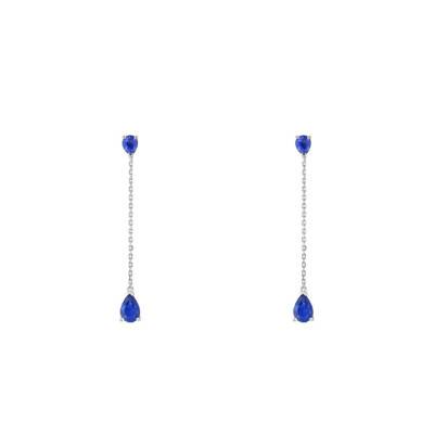 Boucles d'oreilles pendantes Or Blanc 750 & Saphirs - Joelli