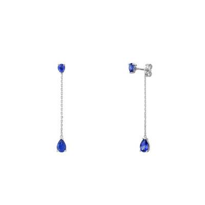 Boucles d'oreilles pendantes Or Blanc 750 & Saphirs - Joelli
