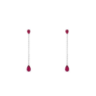 Boucles d'oreilles pendantes Or Blanc 750 & Rubis - Joelli