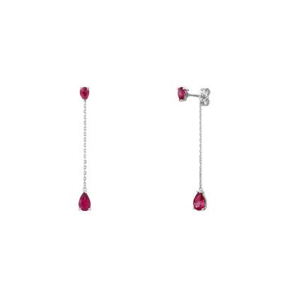 Boucles d'oreilles pendantes Or Blanc 750 & Rubis - Joelli