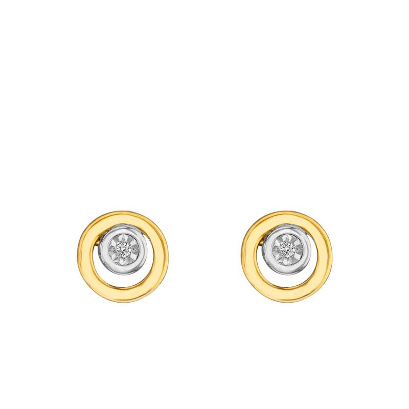Two-Tone 750/1000 Gold and Diamond Round Stud Earrings - Joelli