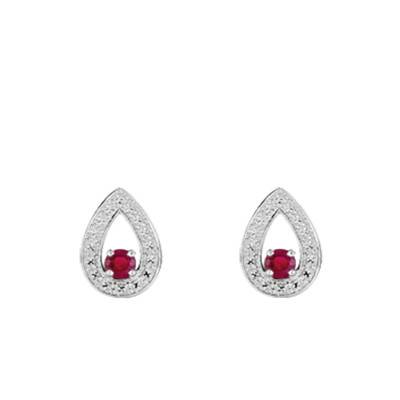 Boucles d'oreilles Gouttes Or Blanc 750 & Rubis - Joelli