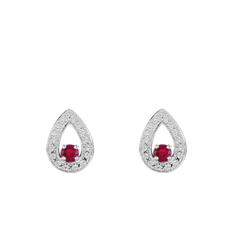 750 White Gold Teardrop & Ruby Drop Earrings - Joelli