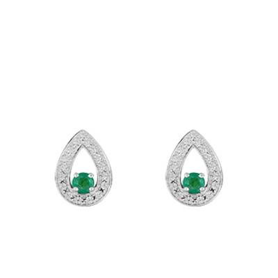 Boucles d'oreilles Gouttes Or Blanc 750 & Emeraude - Joelli