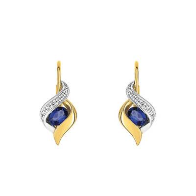 750/1000 Two-Tone Gold, Diamond & Sapphire Leverback Earrings - Joelli