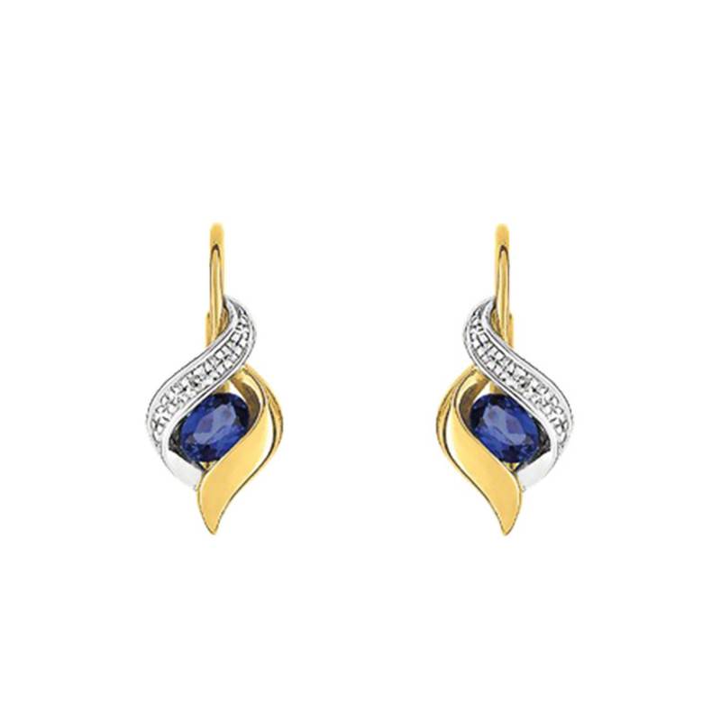 750/1000 Two-Tone Gold, Diamond & Sapphire Leverback Earrings - Joelli