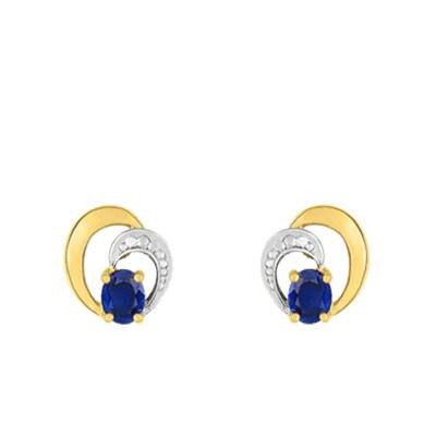 750 Two-Tone Gold Heart & Sapphire Drop Earrings - Joelli