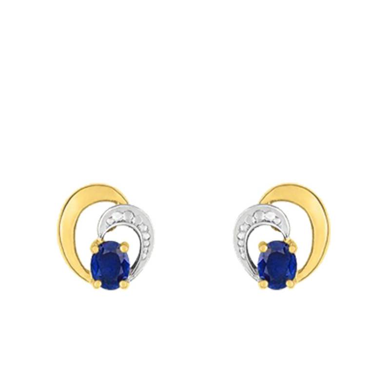 750 Two-Tone Gold Heart & Sapphire Drop Earrings - Joelli