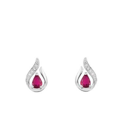 Boucles d'oreilles Or Blanc 750 Rubis & Diamant - Joelli