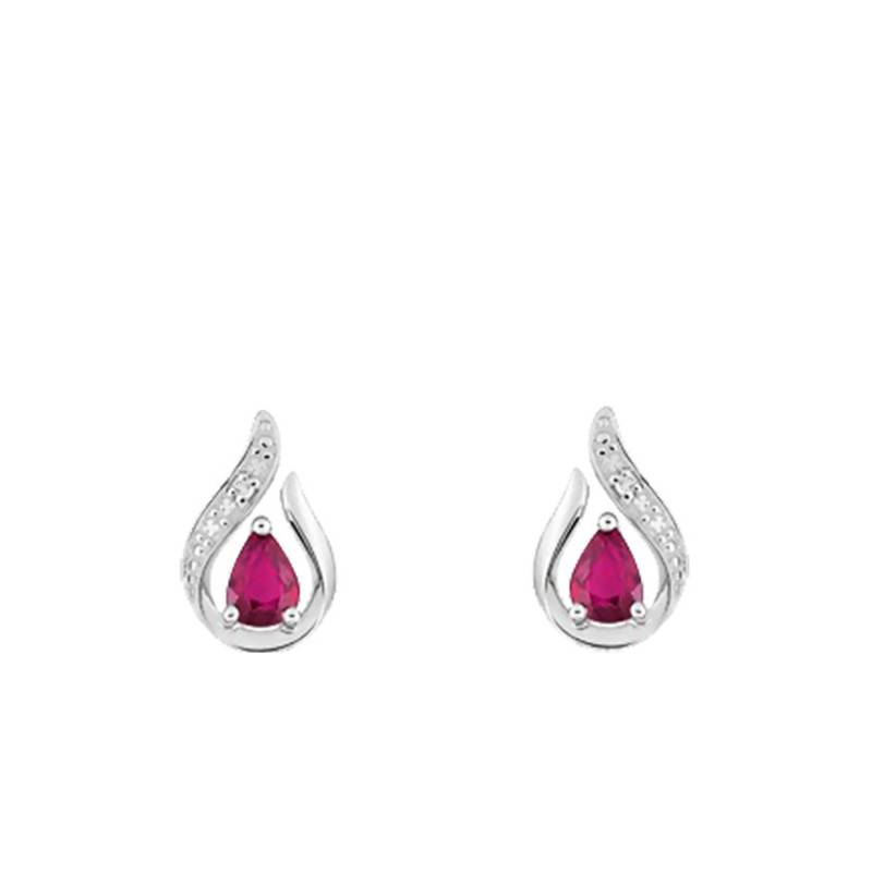 750/1000 White Gold Drop Earrings with Diamond & Ruby - Joelli