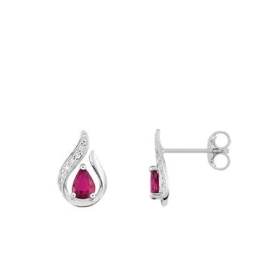 Boucles d'oreilles Or Blanc 750 Rubis & Diamant - Joelli