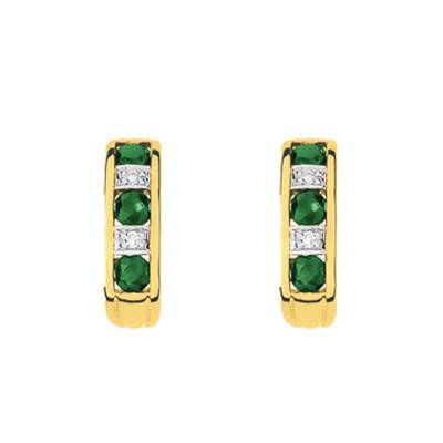 750 Yellow Gold Hoop Earrings with Diamonds and Emeralds - Joelli