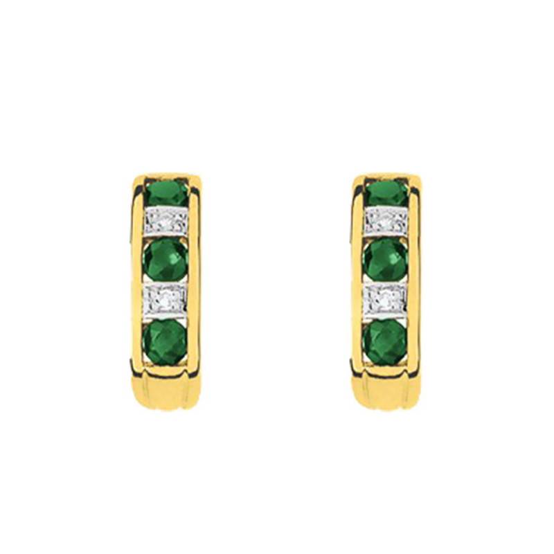 750 Yellow Gold Hoop Earrings with Diamonds and Emeralds - Joelli