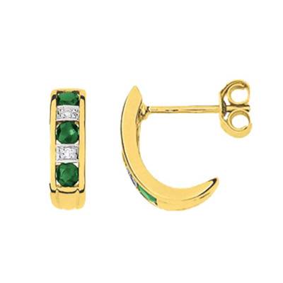 750 Yellow Gold Hoop Earrings with Diamonds and Emeralds - Joelli