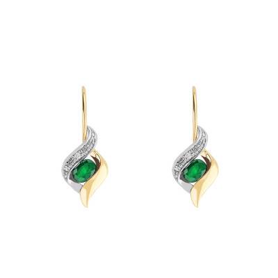 Boucles d'oreilles dormeuses 2 Ors 750 Emeraude & Diamants - Joelli
