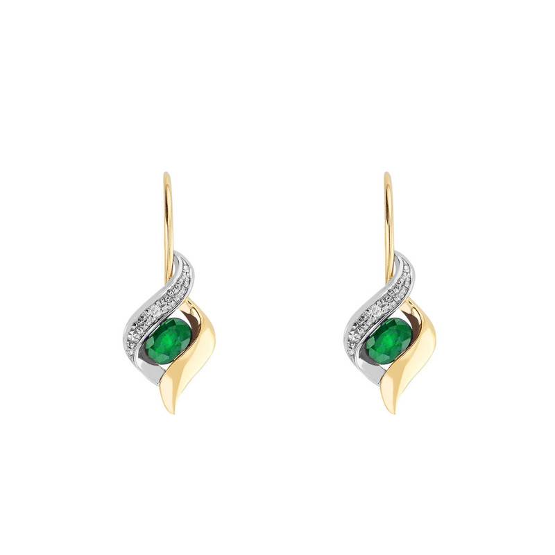 18K Two-Tone 750/1000 Gold Leverback Earrings with Diamonds & Emerald - Joelli
