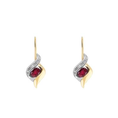 Two-Tone 750/1000 Gold Ruby & Diamond Leverback Earrings - Joelli