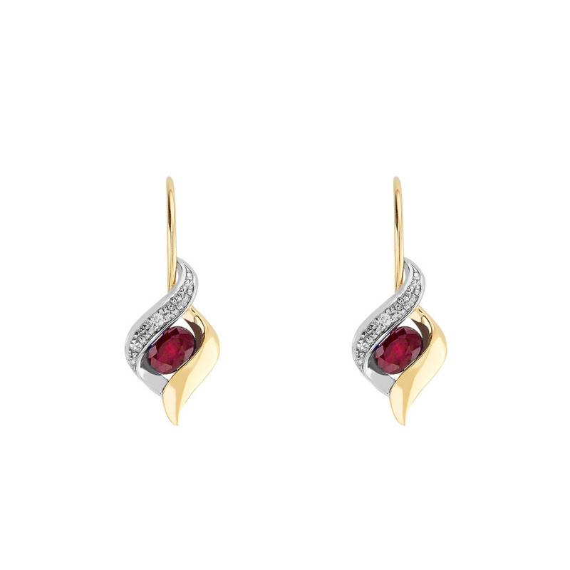 Two-Tone 750/1000 Gold Ruby & Diamond Leverback Earrings - Joelli