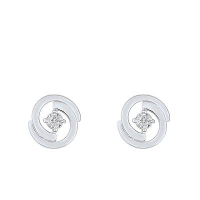 Boucles d'Oreilles Clous 2 Arcs Diamant & Or Blanc 375 - Joelli