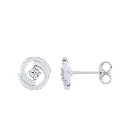 Boucles d'Oreilles Clous 2 Arcs Diamant & Or Blanc 375 - Joelli