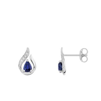 Boucles d'oreilles Or Blanc 750 Saphir & Diamant - Joelli