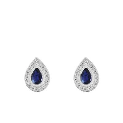 750/1000 White Gold Diamond & Sapphire Drop Earrings - Joelli