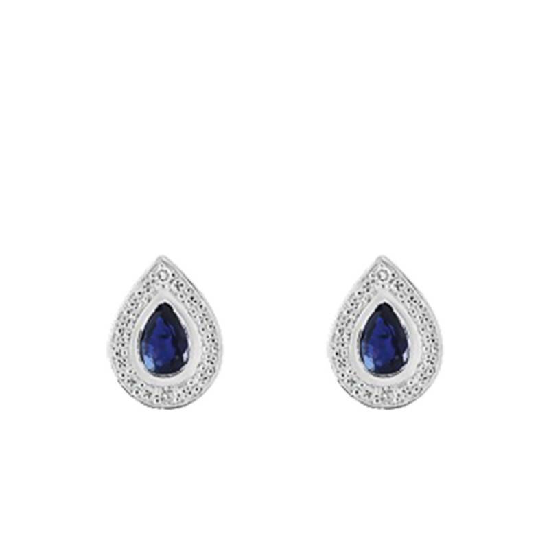 750/1000 White Gold Diamond & Sapphire Drop Earrings - Joelli