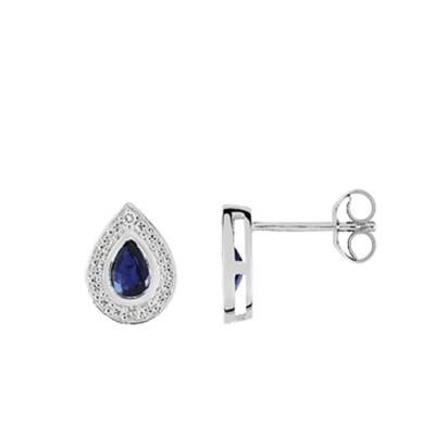 Boucle d'oreilles Gouttes Or Blanc 750 Diamant & Saphir - Joelli