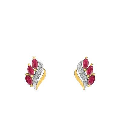 Boucles d'Oreilles en 2 Ors 750 & 3 Rubis Navettes et Diamants - Joelli