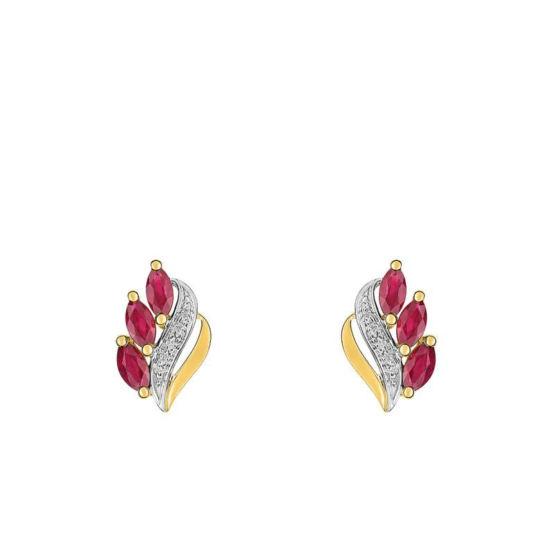 750 Two-Tone Gold, Diamond & 3 Marquise Ruby Drop Earrings - Joelli