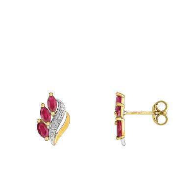 Boucles d'Oreilles en 2 Ors 750 & 3 Rubis Navettes et Diamants - Joelli