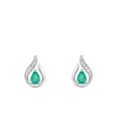Boucles d'oreilles Or Blanc 750 Emeraude & Diamant - Joelli