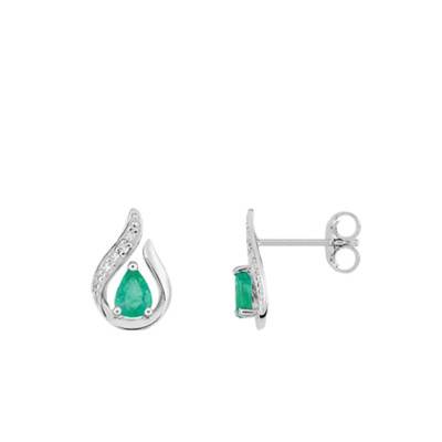 Boucles d'oreilles Or Blanc 750 Emeraude & Diamant - Joelli
