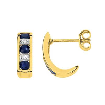 Créoles Or Jaune 750 Saphir & Diamants - Joelli