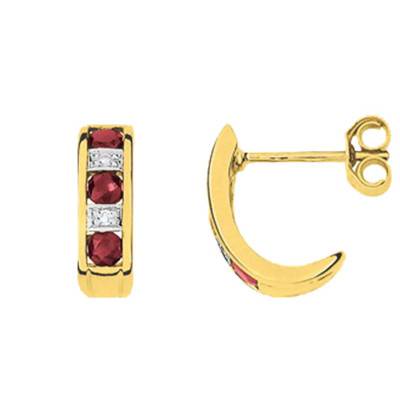 Créoles Or Jaune 750 Rubis & Diamants - Joelli