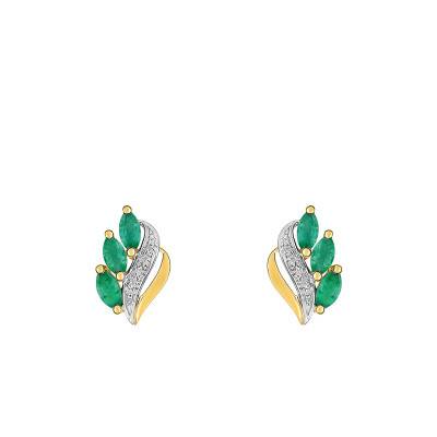 Boucles d'oreilles 2 Ors 750 & 3 Emeraudes Navettes - Joelli