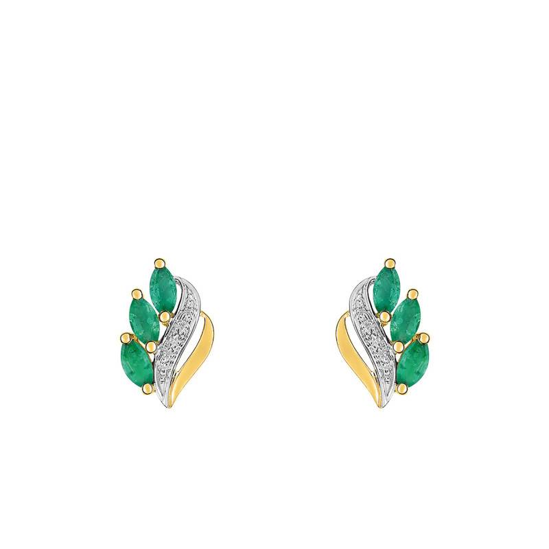 Two-Tone 750/1000 Gold & 3 Marquise Emerald Earrings - Joelli