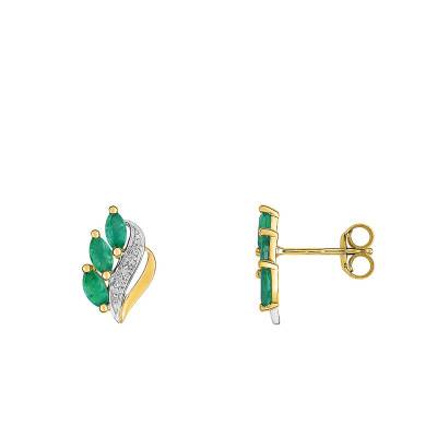 Two-Tone 750/1000 Gold & 3 Marquise Emerald Earrings - Joelli
