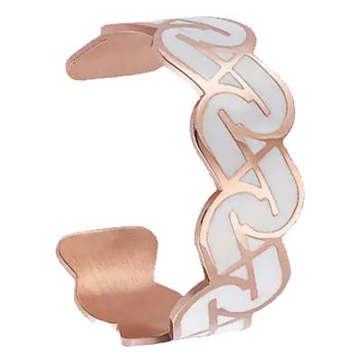 Bracelet JIJI 25 mm, Acier rose et époxy blanc (HB 017), Longueur 19 cm - Jourdan Bijoux