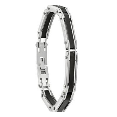 Bracelet EL CASTILLO, en acier bicolore noir (JH110011B), 21 cm - Jourdan Bijoux