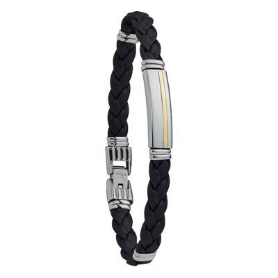 BOTTEGO Black Braided Leather Bracelet, 19 cm or 21 cm - FZ 061 NO - Jourdan Bijoux