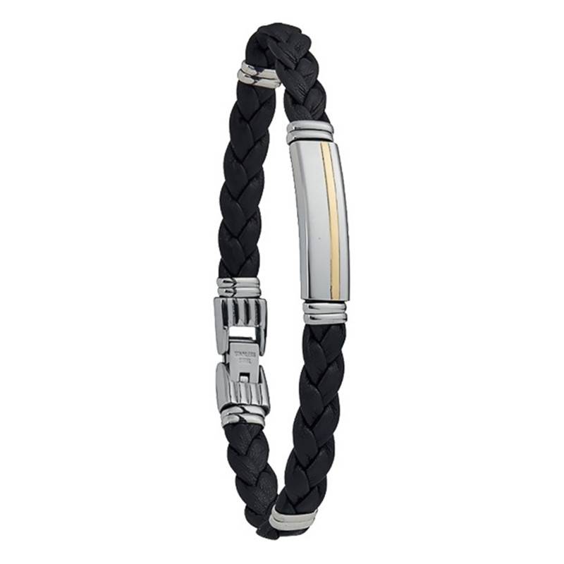 BOTTEGO Black Braided Leather Bracelet, 19 cm or 21 cm - FZ 061 NO - Jourdan Bijoux