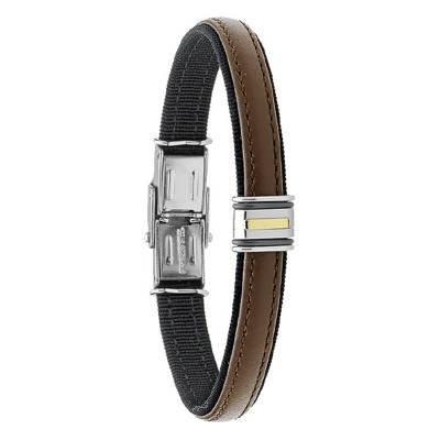 Leather and Stainless Steel GOIS Bracelet, Length 20.5 cm - FZ 193 H - Jourdan Bijoux