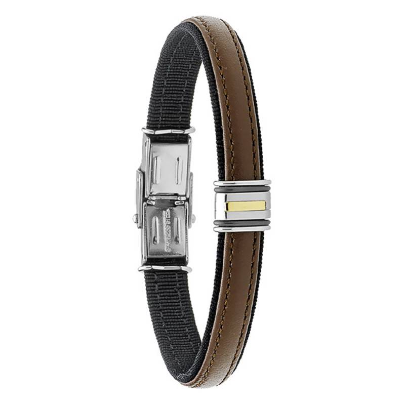 Leather and Stainless Steel GOIS Bracelet, Length 20.5 cm - FZ 193 H - Jourdan Bijoux